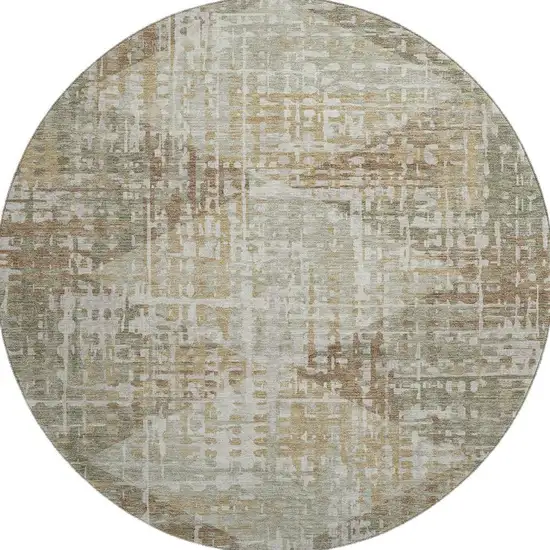 8' Sage And Beige Geometric Washable Round Rug With UV Protection Photo 4