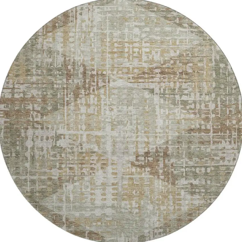 8' Sage And Beige Geometric Washable Round Rug With UV Protection Photo 4
