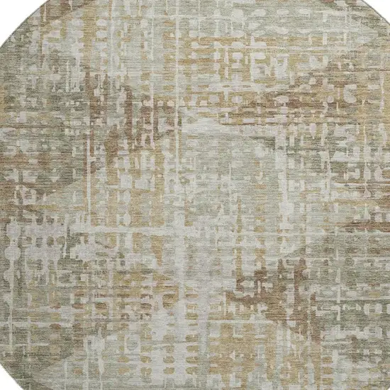 8' Sage And Beige Geometric Washable Round Rug With UV Protection Photo 3