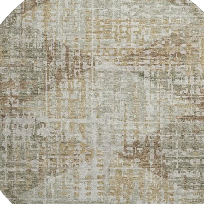 8' Sage And Beige Geometric Washable Round Rug With UV Protection Photo 3