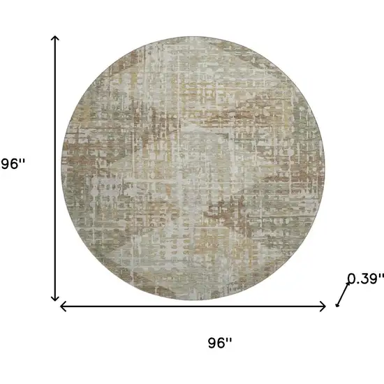 8' Sage And Beige Geometric Washable Round Rug With UV Protection Photo 8