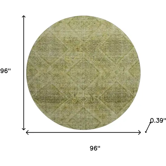 8' Sage And Beige Geometric Washable Round Rug With UV Protection Photo 8
