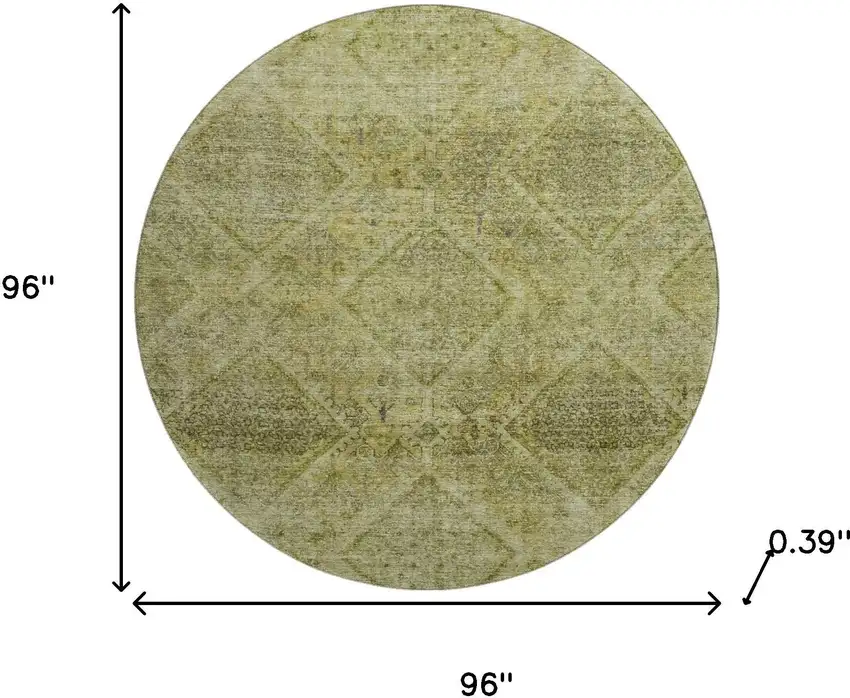 8' Sage And Beige Geometric Washable Round Rug With UV Protection Photo 8