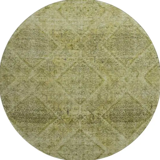 8' Sage And Beige Geometric Washable Round Rug With UV Protection Photo 3