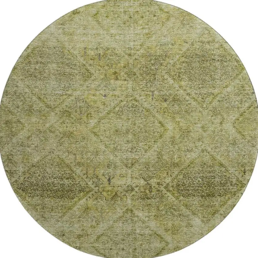 8' Sage And Beige Geometric Washable Round Rug With UV Protection Photo 3