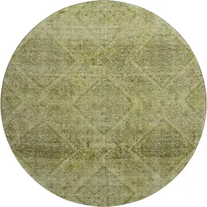 Photo of 8' Sage And Beige Geometric Washable Round Rug With UV Protection