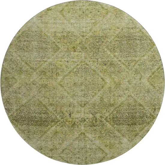 8' Sage And Beige Geometric Washable Round Rug With UV Protection Photo 1