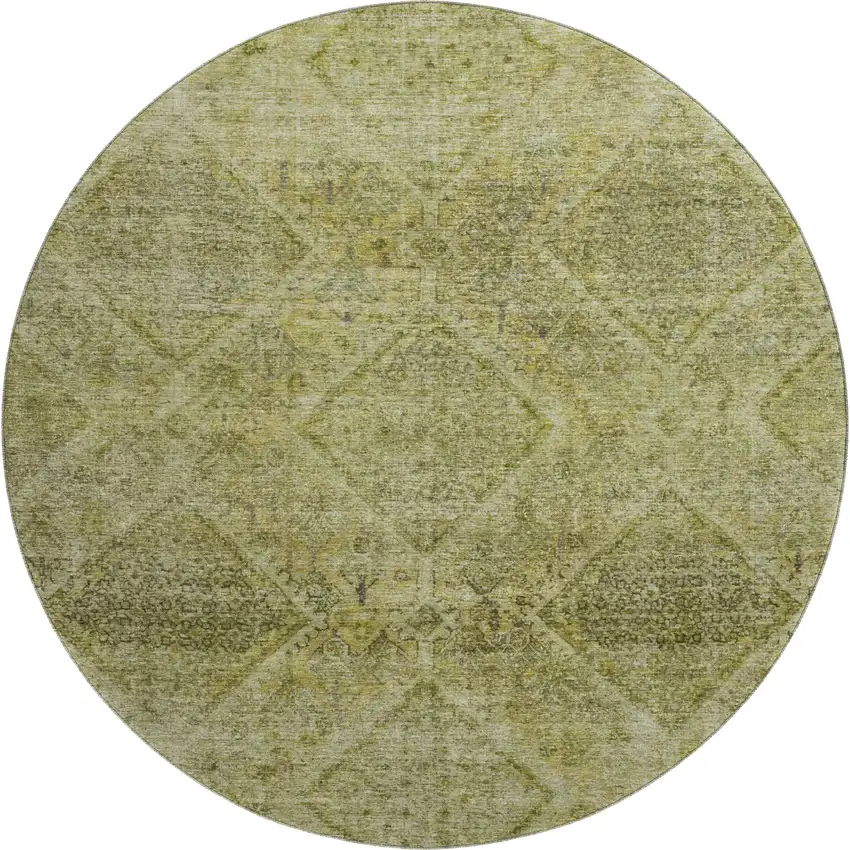 8' Sage And Beige Geometric Washable Round Rug With UV Protection Photo 1