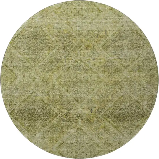 8' Sage And Beige Geometric Washable Round Rug With UV Protection Photo 4