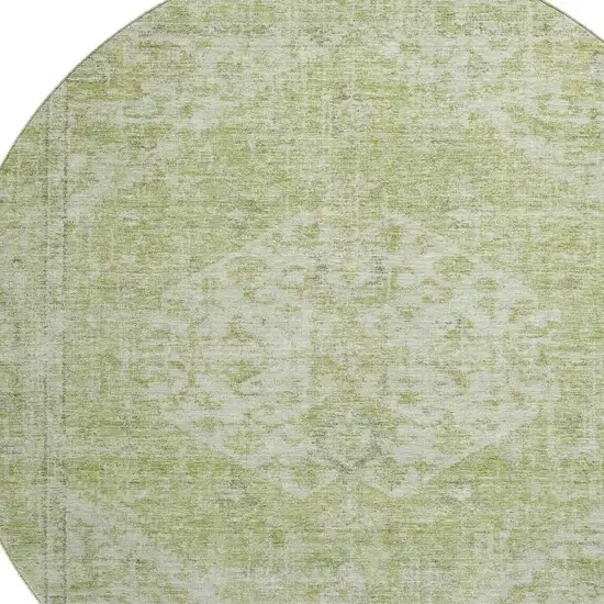 8' Sage And Beige Medallion Washable Round Rug With UV Protection Photo 2