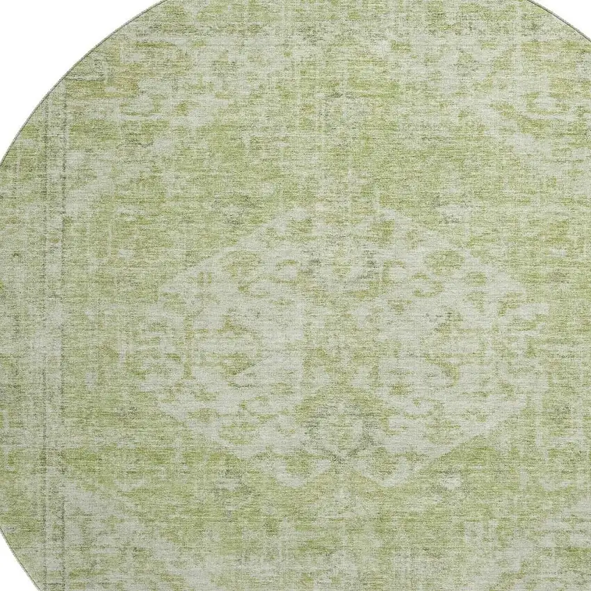 8' Sage And Beige Medallion Washable Round Rug With UV Protection Photo 2