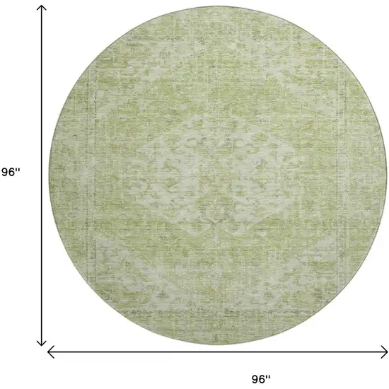 8' Sage And Beige Medallion Washable Round Rug With UV Protection Photo 9