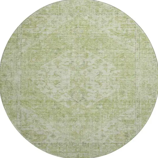 8' Sage And Beige Medallion Washable Round Rug With UV Protection Photo 3