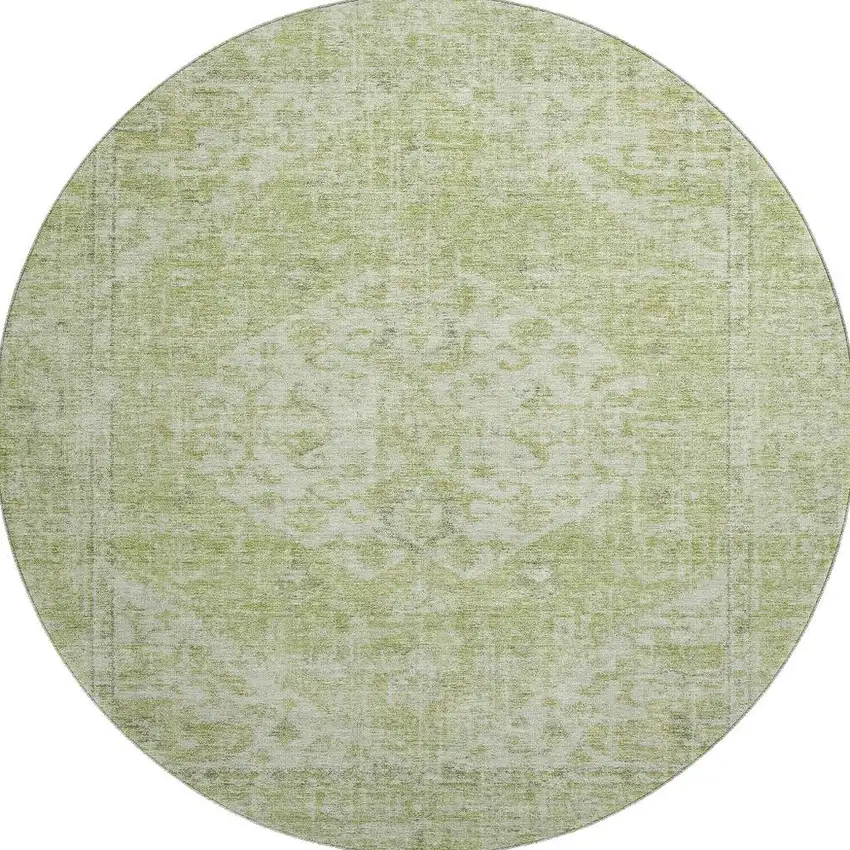 8' Sage And Beige Medallion Washable Round Rug With UV Protection Photo 3