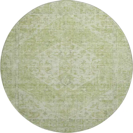 8' Sage And Beige Medallion Washable Round Rug With UV Protection Photo 1