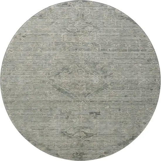 8' Sage And Beige Medallion Washable Round Rug With UV Protection Photo 2