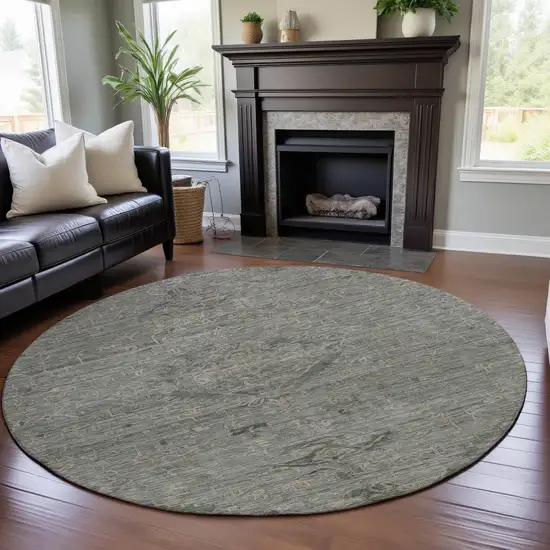 8' Sage And Beige Medallion Washable Round Rug With UV Protection Photo 3