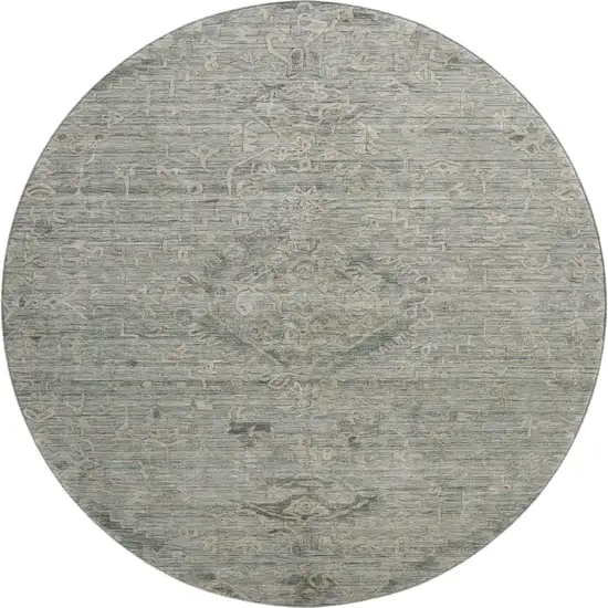 8' Sage And Beige Medallion Washable Round Rug With UV Protection Photo 1