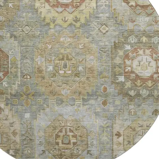 8' Sage And Beige Medallion Washable Round Rug With UV Protection Photo 3