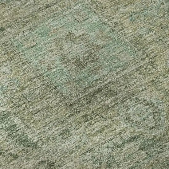 8' Sage And Beige Oriental Washable Round Rug With UV Protection Photo 8