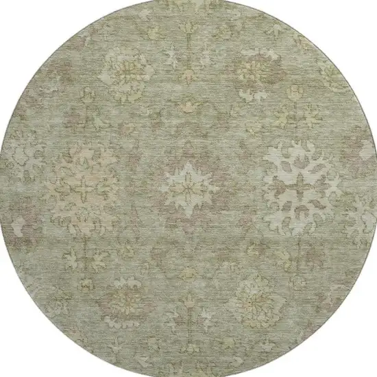 8' Sage And Beige Oriental Washable Round Rug With UV Protection Photo 4