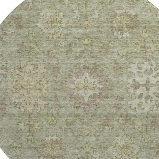 8' Sage And Beige Oriental Washable Round Rug With UV Protection Photo 3