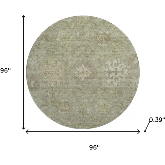 8' Sage And Beige Oriental Washable Round Rug With UV Protection Photo 8