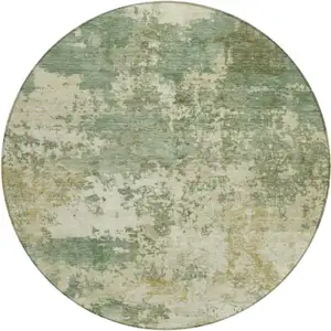 Photo of 8' Sage And Beige Round Abstract Washable Indoor Outdoor Area Rug