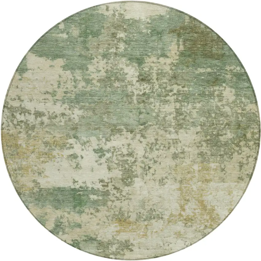 8' Sage And Beige Round Abstract Washable Indoor Outdoor Area Rug Photo 1
