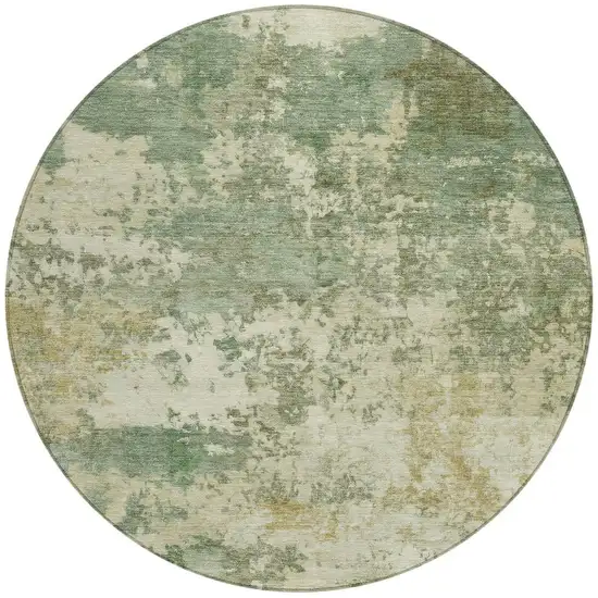 8' Sage And Beige Round Abstract Washable Indoor Outdoor Area Rug Photo 3