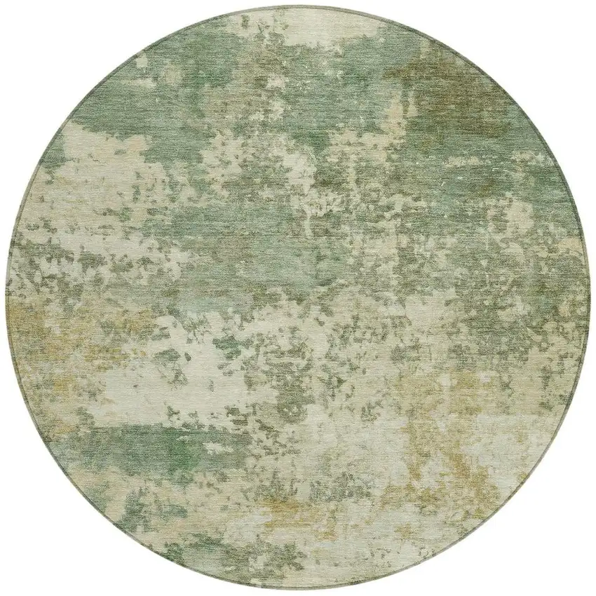 8' Sage And Beige Round Abstract Washable Indoor Outdoor Area Rug Photo 3