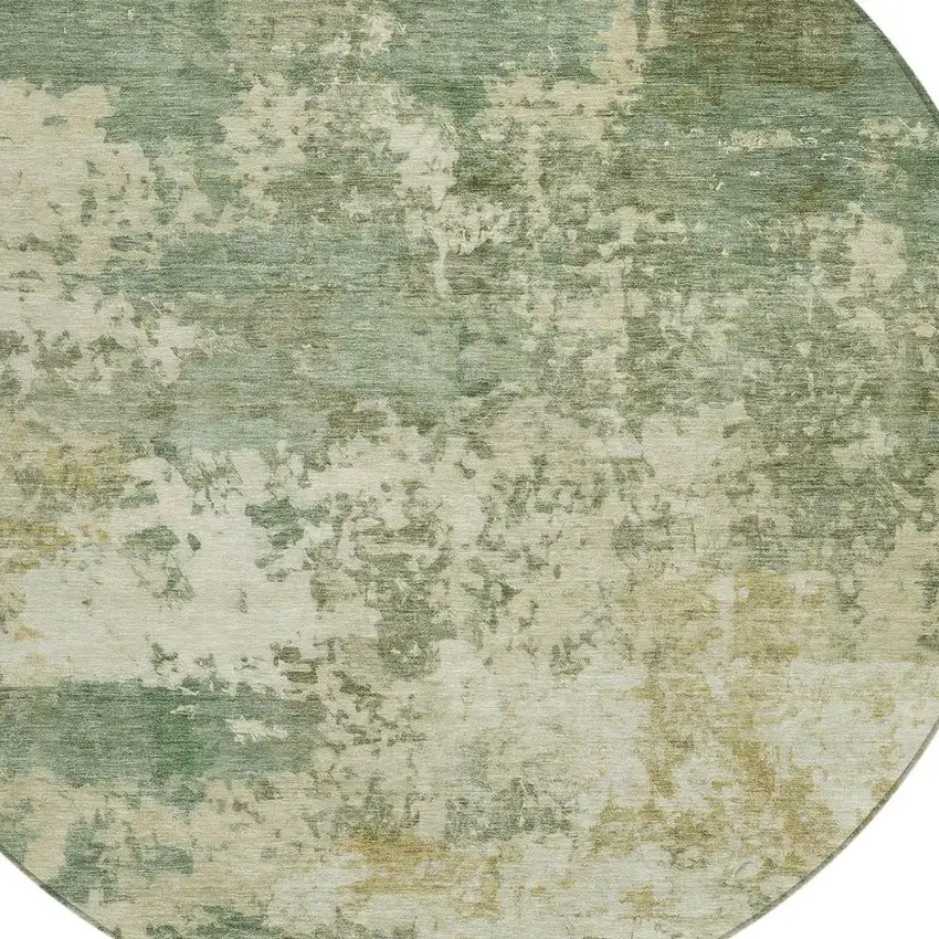 8' Sage And Beige Round Abstract Washable Indoor Outdoor Area Rug Photo 2