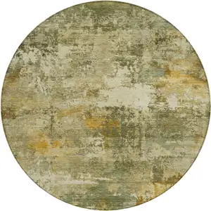 Photo of 8' Sage And Beige Round Abstract Washable Indoor Outdoor Area Rug