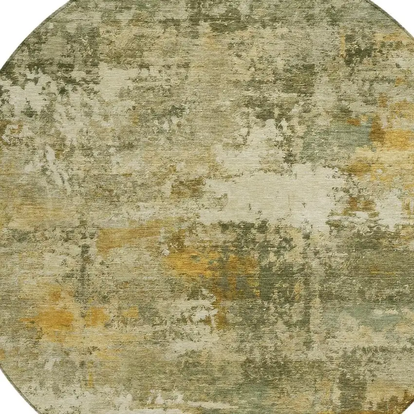 8' Sage And Beige Round Abstract Washable Indoor Outdoor Area Rug Photo 2