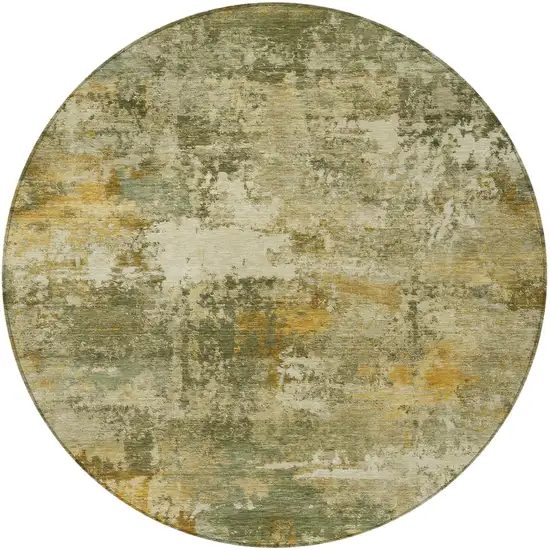 8' Sage And Beige Round Abstract Washable Indoor Outdoor Area Rug Photo 3