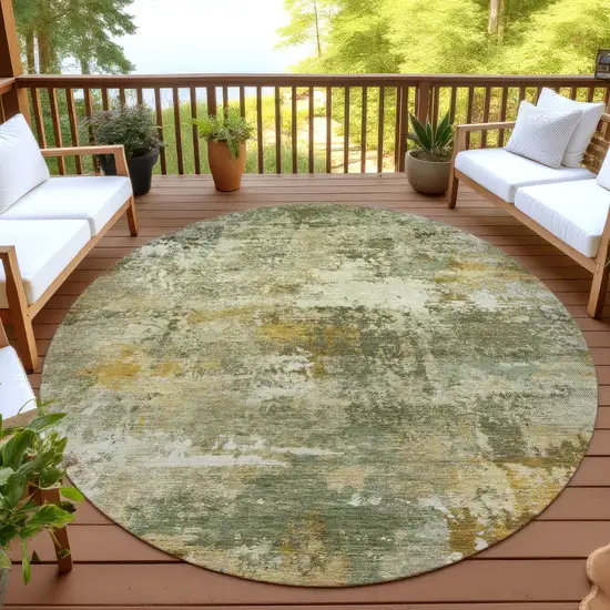 8' Sage And Beige Round Abstract Washable Indoor Outdoor Area Rug Photo 4