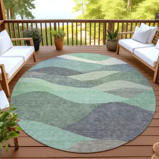 8' Sage And Beige Round Abstract Washable Indoor Outdoor Area Rug Photo 4