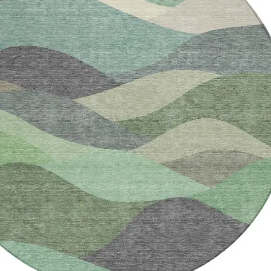 8' Sage And Beige Round Abstract Washable Indoor Outdoor Area Rug Photo 2
