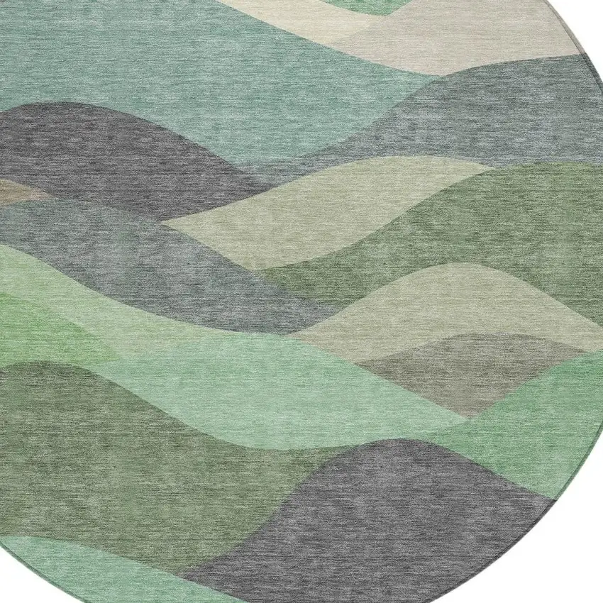 8' Sage And Beige Round Abstract Washable Indoor Outdoor Area Rug Photo 2