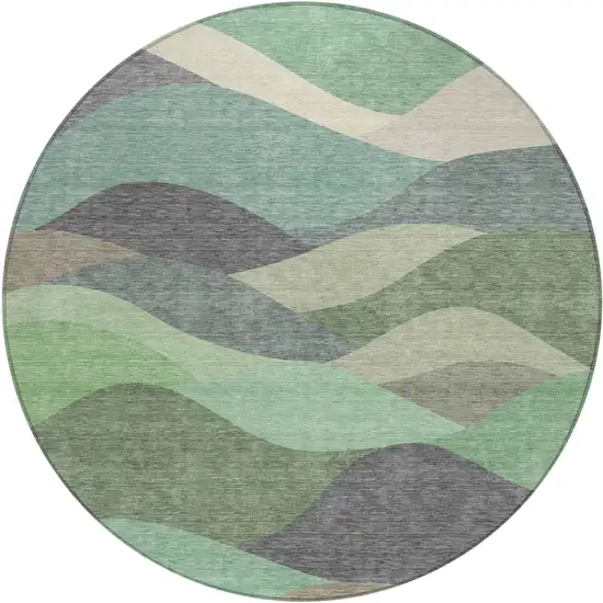 8' Sage And Beige Round Abstract Washable Indoor Outdoor Area Rug Photo 1