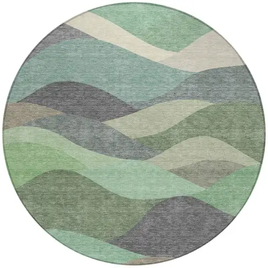 8' Sage And Beige Round Abstract Washable Indoor Outdoor Area Rug Photo 3