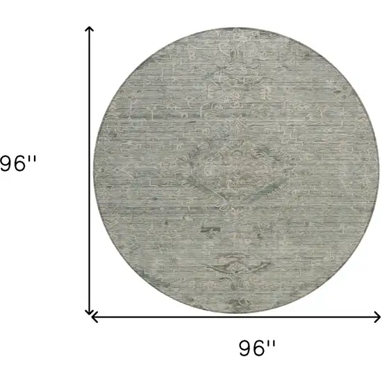 8' Sage And Beige Round Floral Washable Indoor Outdoor Area Rug Photo 8