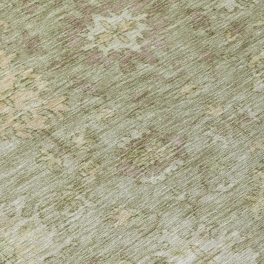 8' Sage And Beige Round Floral Washable Indoor Outdoor Area Rug Photo 9