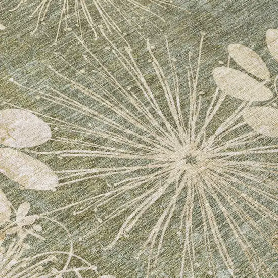 8' Sage And Beige Round Floral Washable Indoor Outdoor Area Rug Photo 7