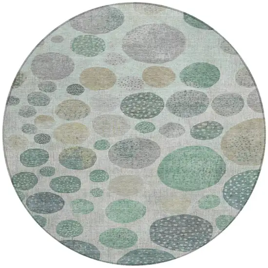 8' Sage And Beige Round Geometric Washable Indoor Outdoor Area Rug Photo 3