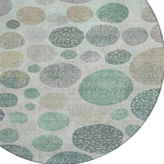 8' Sage And Beige Round Geometric Washable Indoor Outdoor Area Rug Photo 4