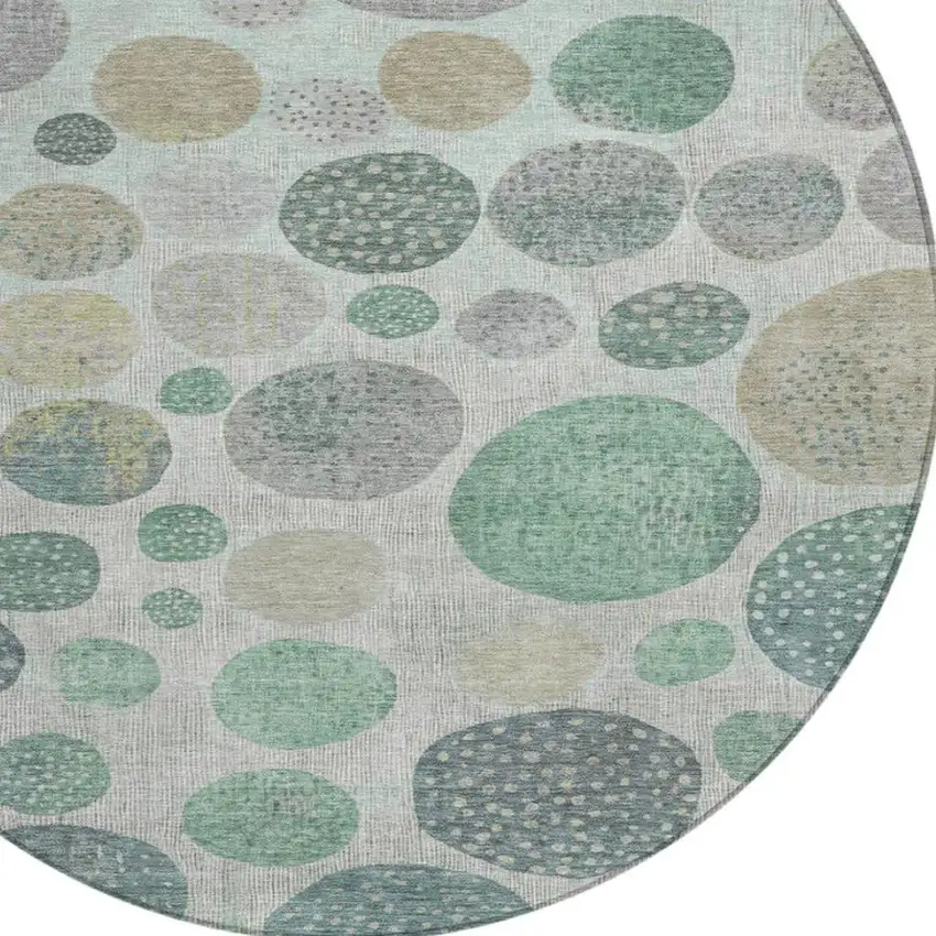 8' Sage And Beige Round Geometric Washable Indoor Outdoor Area Rug Photo 4