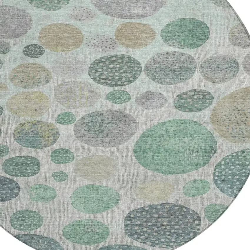 8' Sage And Beige Round Geometric Washable Indoor Outdoor Area Rug Photo 7