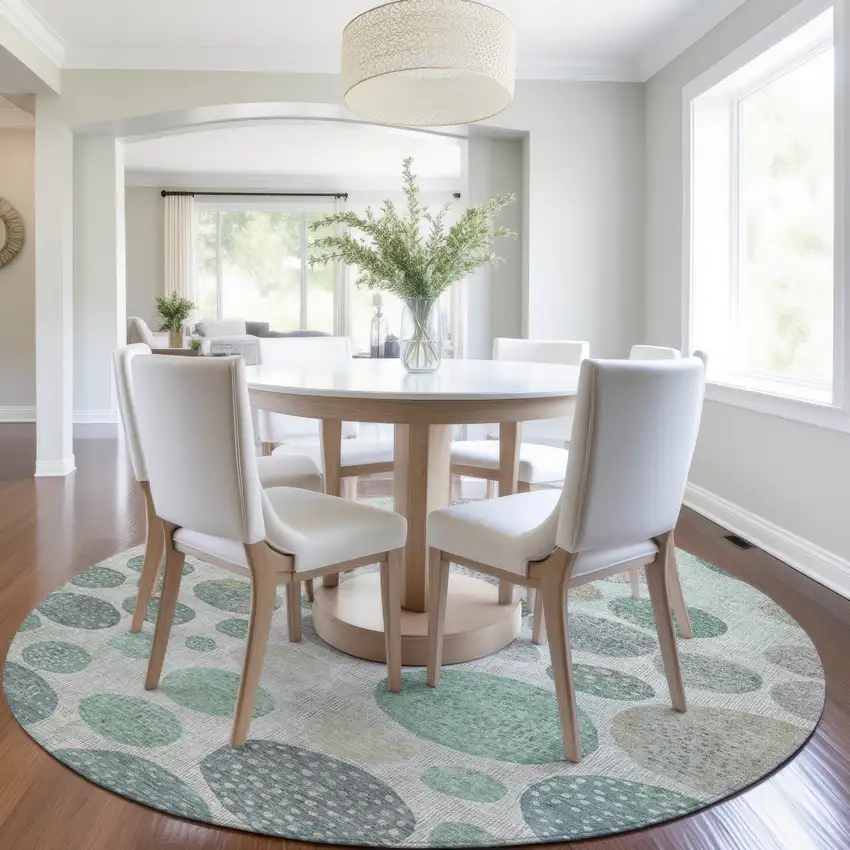 8' Sage And Beige Round Geometric Washable Indoor Outdoor Area Rug Photo 6