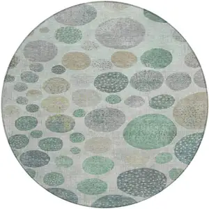 Photo of 8' Sage And Beige Round Geometric Washable Indoor Outdoor Area Rug